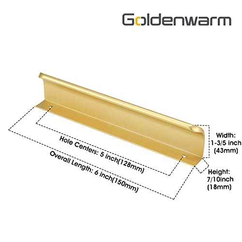 goldenwarm 25 Pack 5 Inch Matte Gold Finger Pulls Cabinet Edge Pulls Brushed Brass Drawer Handles Edge Hardware for Kitchen Cupboard
