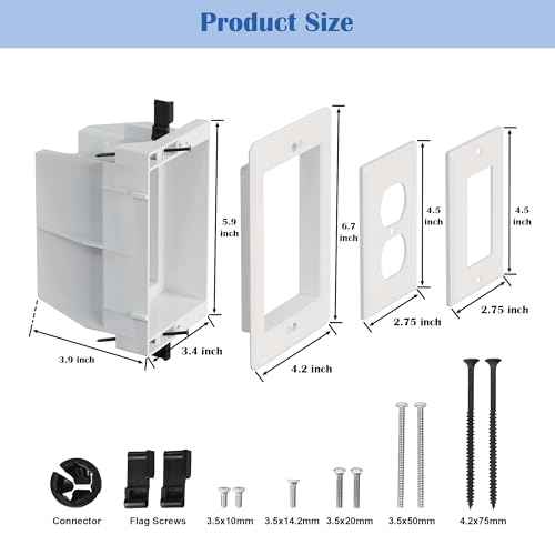 Recessed Electrical Box - Single Gang, for Wall Mount TV, Antenna, Phone & Cable, Suitable for GFCI & Standard Outlet (2 Pack)