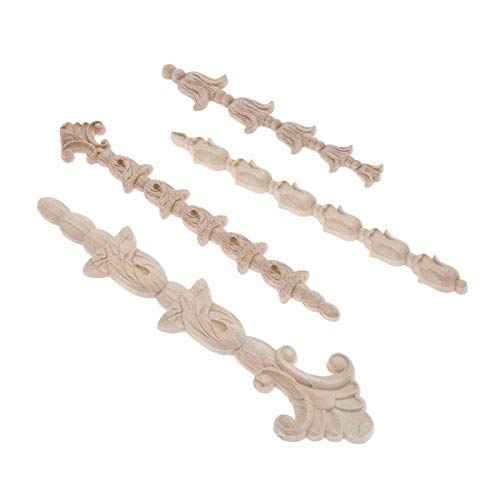 MUXSAM Long Wood Carved Frame Decals, 4-Pack Furniture Decorative Onlays Appliques Set for Wall Door Mirror Cabinet Dresser Cupboard Headboard Wardrobe Closet Decor, 22x3.5cm/8.66"x1.38"
