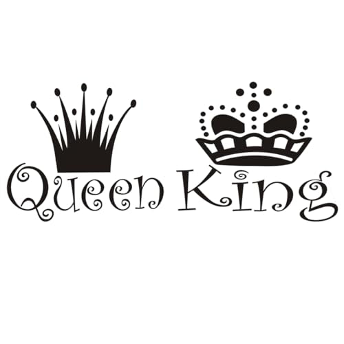 BooDecal 22 inches x 10 inches Queen King Black Lettering Art Front Male and Female Crowns Vinyl Wall Decals Removable Wall Decors Home Art Wall Stickers for Bedroom