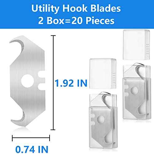 Utility Hook Blade Razor Knife for Carpet & Roofing - Box Cutter Blades Refills (20 Pieces) with Plastic Storage Box