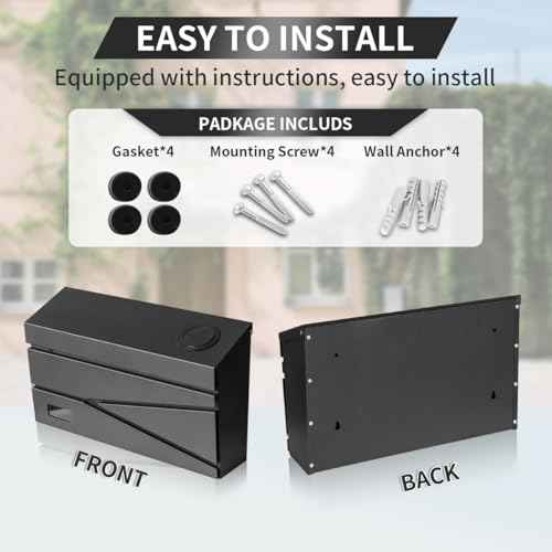 Wall Mount Mailbox, Large Capacity Mailbox for House, Visibility Galvanized Steel Rust-Proof Metal Post Box Drop, Mailboxes for Outside, 15.74"¡¿9.84"¡¿4.33" Solar Lanterns Black