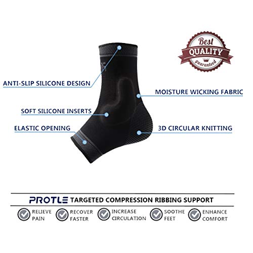 Adjustable Foot Socks, Ankle Brace Compression Support Sleeve with Silicone Gel, Arch Support - Boosts Recovery from Joint Pain, Sprain, Plantar Fasciitis (Black-Large)