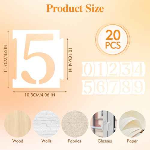 20pcs 4 Inch Plastic Number Stencils (0-9) for House Numbers, Reusable Curb Stencil Kit for Address Painting, Mailbox, DIY Spray Paint Stencil for Wall, Wood, Fabric, Sign