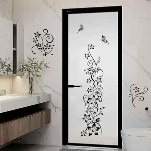 Joyartu Flowers Vine Decals Black Flowers Butterfly Wall Stickers, Diagonal Floral Decals for Living Room TV Background, DIY Home Decor