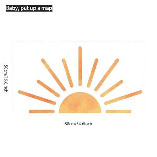 Boho Half Sun Wall Art, Removable Vinyl PVC Waterproof Sun Clings for Bedroom and Living Room Decor