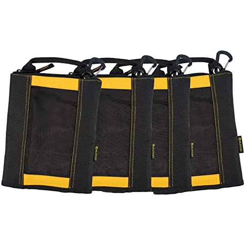 MELOTOUGH Small Tool Pouch Fastener Bag Utility Canvas Tool Zipper Pouches Mesh Tool Bag with Carabiner Clip (4, Yellow)