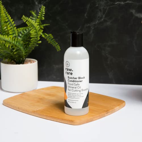 Raw Plus Rare Food Grade Mineral Oil for Wood Cutting Board, Butcher Block, and Countertop Oil - Perfect for Cutting Boards and Walnut Oil Substitute (8 oz)