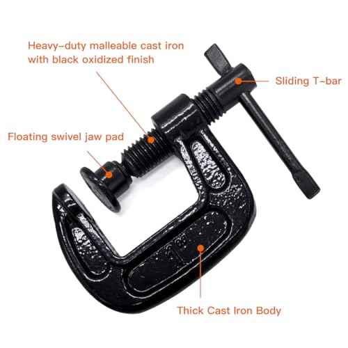 1-Inch C-Clamp Set, Heavy-Duty Cast Iron C-Clamps with 0.8-Inch Throat for Woodworking, Welding, and Building(4Pcs)