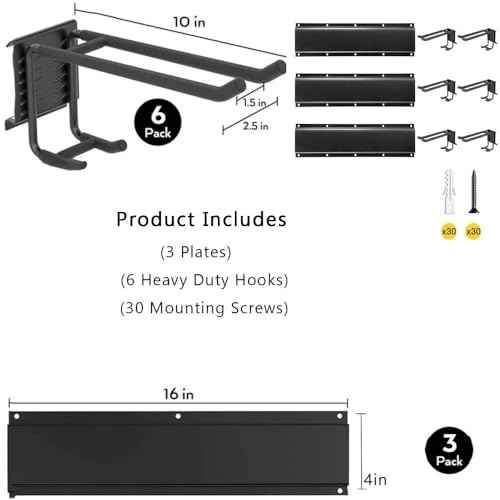 Garage Wall Organizers,Tool Hangers for Garage,Garden Tool Rack Wall Mount,Yard Tool Organizer for Garage,Garage Wall Mount(3 Boards 6 Double Layer Heavy Hooks)