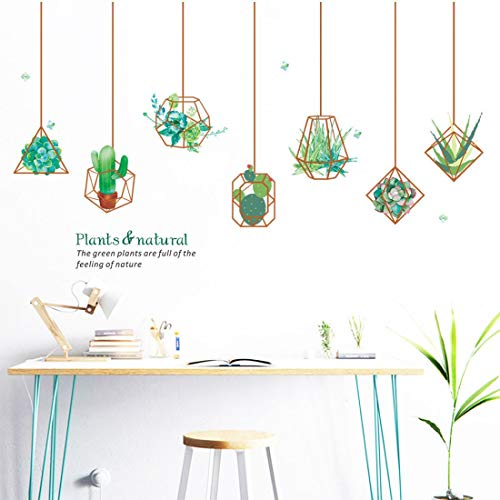 Hanging Geometric Plant Wall Decals Succulent Pot Wall Stickers Removable Art Murals for Bedroom Living Room Offices Classroom Decoration