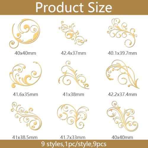 OLYCRAFT 9pcs 1.6x1.6 inch Golden Metal Stickers Damask Metal Stickers Self Adhesive Flourishes Stickers Golden Epoxy Stickers Pyramid Sticker for DIY Scrapbooks Epoxy Resin Phone Decoration