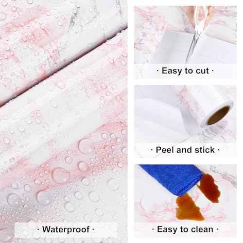 Pink Glossy Marble Contact Paper Peel and Stick Waterproof Self Adhesive Wallpaper 15.7in x 78.8in Countertop Contact Paper Crafts Wall Covering for Table Countertop Cabinet