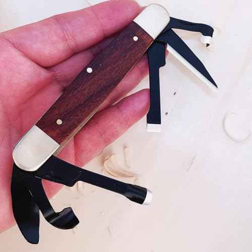 Splinter Carvin' 6in Traditional Folding Whittling Knife with 1.5in Detail Blade, Sawcut Handle, Nickel Silver Bolsters, and Convenient Size for Carving, Camping, EDC, and Outdoors (Brown)