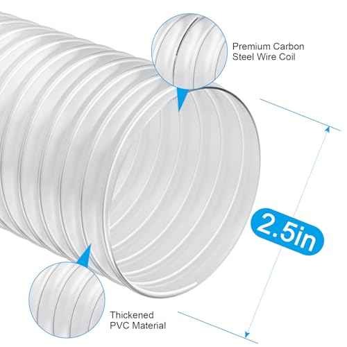 2 1/2" x 20' Heavy PVC Dust Collection Hose,Flexible Clear Debris and Fume Collection Hose with Stainless Steel Hose Clamps for Dust Collectors with 2 1/2" Ports, Ideal for Shop Vacuums