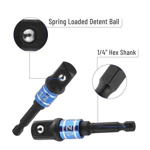 Bates- Socket Adapter Extension Set with Right Angle Drill Attachment, 4 pcs, 1/2" 1/4" 3/8" Impact Socket Adapter Set, 105 Degree Right Angle Drill Adapter, Screwdriver Drill Bit Set