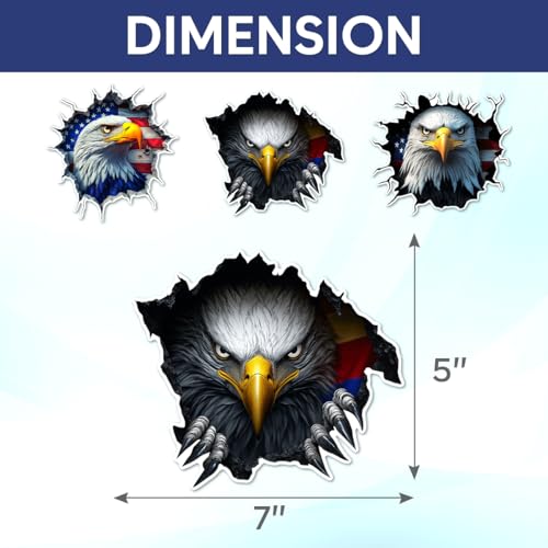 Pack 3 Pcs American Eagle Sticker for Cars Vehicles Trucks Laptops Hard Hats Helmets Car Window Bumper Stickers Waterproof Removable Vinyl Wall Decals Exterior Laptop Accessories