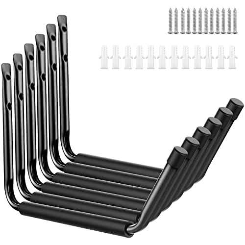 Ihomepark Heavy Duty Garage Indoor Kayak Storage Hooks Hanger, 15 Inch Wall Mounted Utility Hanging Cradle Rack for Canoe Paddle Board, Ladder, Folding Chairs, Hose, Bicycle and Tools (6 Pack, Black)