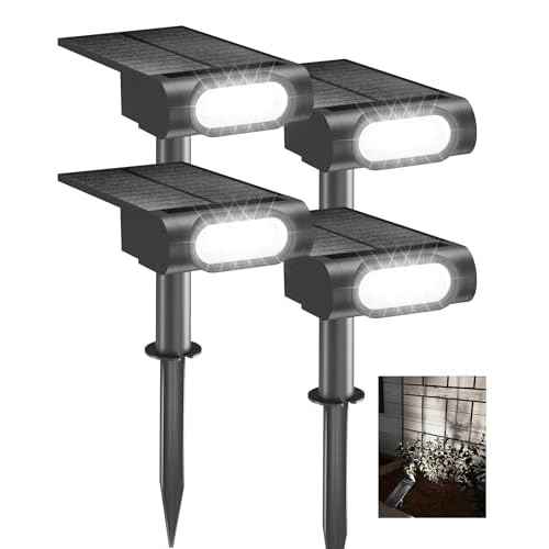 EZVALO Solar Spot Lights Outdoor Waterproof IP67, 3 Lighting Modes Landscape Spotlights, Efficient King-Size LEDs, Solar Powered for Garden Yard Pathway (4Pack-Cool White)
