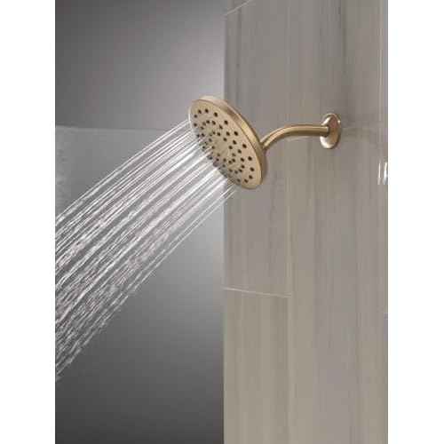 Delta PivotPro Brushed Gold Rain Showerhead, Single Setting 7 Inch Round Shower Head, Showerheads, 1.75 GPM Flow Rate, Champagne Bronze 75104CZ