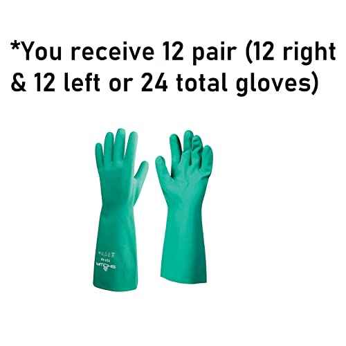 SHOWA 727 Nitrile Chemical Resistant Safety Glove, Unlined, Food Safe, 15 Mil Thick, 13" Length, Large (12 Pair)