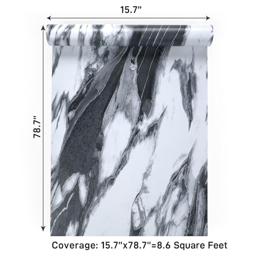 VaryPaper Modern Black and White Marble Contact Paper Kitchen Countertop Peel and Stick Marble Wallpaper for Bathroom Waterproof Self Adhesive Removable Granite Vinyl Wrap for Table Desk 15.7''x78.7''