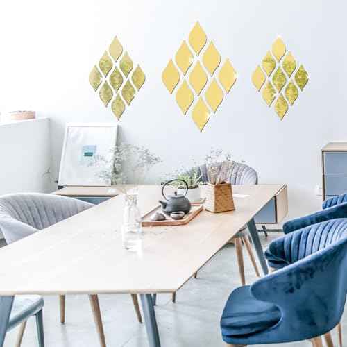 DARENYI 20Pcs Gold Teardop Mirror Wall Stickers Shatterproof Acrylic Mirror Tiles Self Adhesive Wall Decor Decals for Living Room, Bathroom, Bedroom, TV Background, Entryway Decor