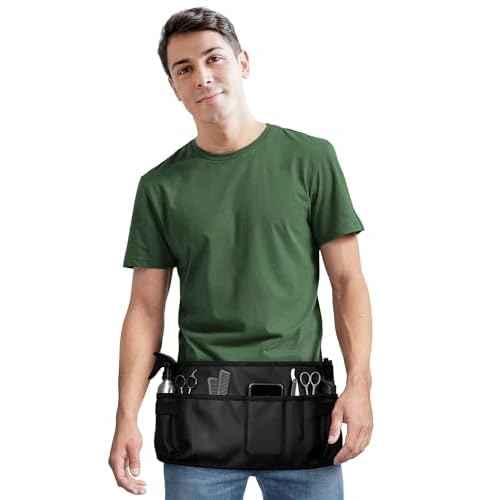 Under NY Sky Salon Waist Apron - Vegan Leather - 9 Pockets, 3 Loops - Hair Cut Holster for Tool Storage, Shears, Brush, Trimmer - Belt Pouch - Hair Stylist, Makeup Artist, Barber, Cosmetology - Black