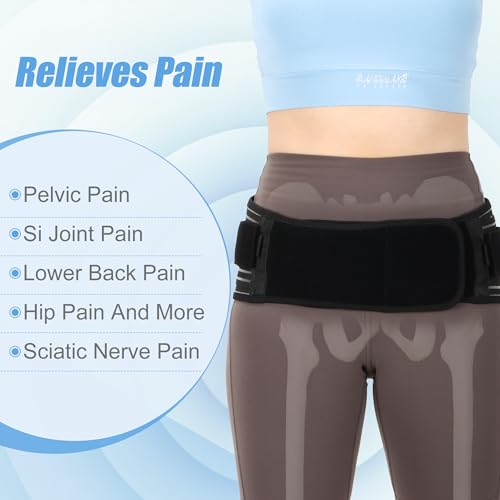 Sacroiliac SI Joint Hip Belt for Sciatica, Lower Back, Leg & Pelvic Pain Relief - Adjustable Sacroiliac Belt Support Brace for Women and Men (Black)