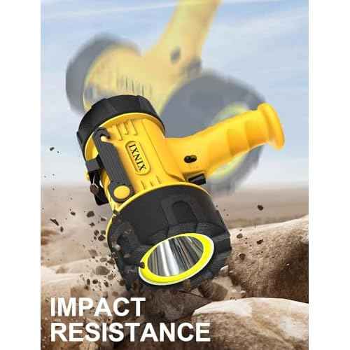 XINXI Rechargeable Spotlight with 1000000 Lumens COB Floodlight, IP67 Waterproof Spotlight Flashlight,Long Runtime Handheld Spot Light with Red Filter for Hiking, Boating, Hunting(Yellow)