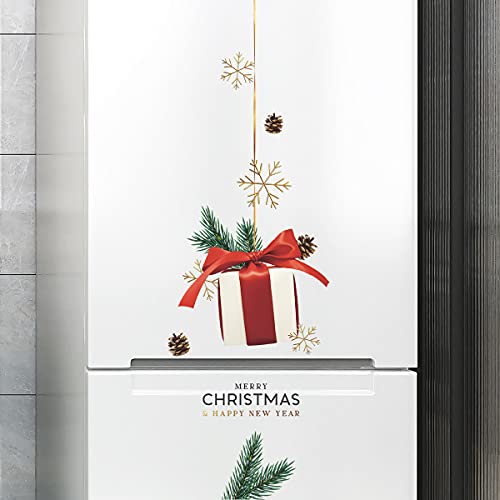 BooDecal 25.8 x 33.4 inRemovable Merry Christmas and Happy New Year Gifts Boxes Ornaments Door Surprise Wall Art Vinyl Murals Wall Decals for Show Window Decorations Hanging Ornaments Stickers