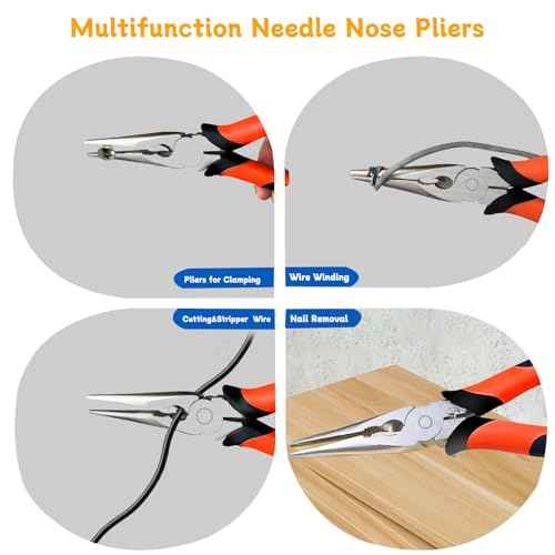 Needle Nose Pliers 8"&6",Premium Long Nose Pliers Set with Wire Cutter Heavy-Duty CRV Steel,Pliers with Soft Grip for Home/Jewelry/Crafts-2 Pack