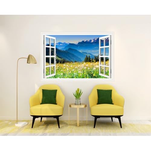 3D Self-Adhesive Painting Fake Window Wall Stickers Tropical Island with Palm Trees Wall Mural Window View Wall Decor for Home (O, 27.6"¡¿17.3")