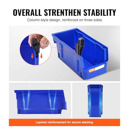 VEVOR Plastic Stackable Storage Bins 12 Pack (11 x 5 x 5-Inch), Hanging Storage Organizer Bins, Heavy Duty Stacking Containers for Closet, Garage, Office, Home, Pantry or Small Parts Organization