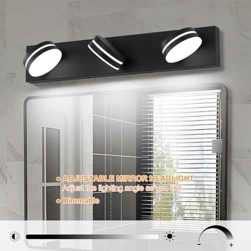 3-Light Bathroom Vanity Light Over Mirror, (24inch Dimmable) Matte Black LED Vanity Lighting Fixtures, Modern Bathroom Wall Light Fixtures with 360¡ÆRotating Lamp Head (Cool White 5500K)