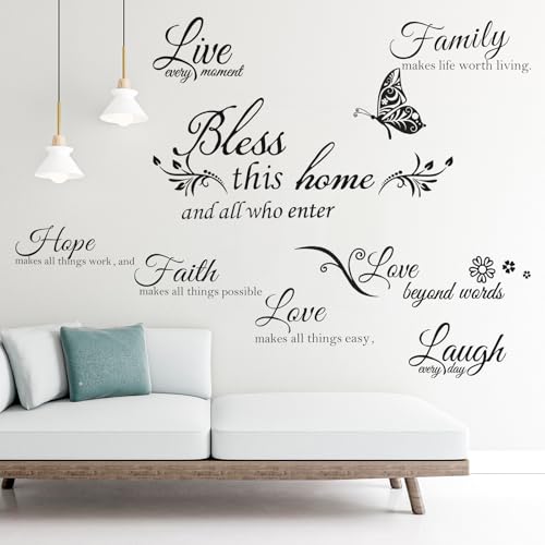 3 Sheets Motivational Wall Decor, Bless This Home Wall Decor, Inspirational Decals, Live,Love,Laugh, Bible Verses Wall Sticker Decorations for Living Room Family