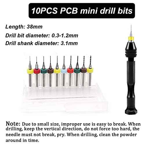 Dianrui 60 PCS Pin Vise Hand Drill Set including a Hand Drill, a Elbow Tweezers, 10 PCS PCB Mini Drills Bits, and 48 PCS 0.3-3.5mm Twist Micro Drill Bit Set for Jewelry DIY, Resin and Model Making Etc
