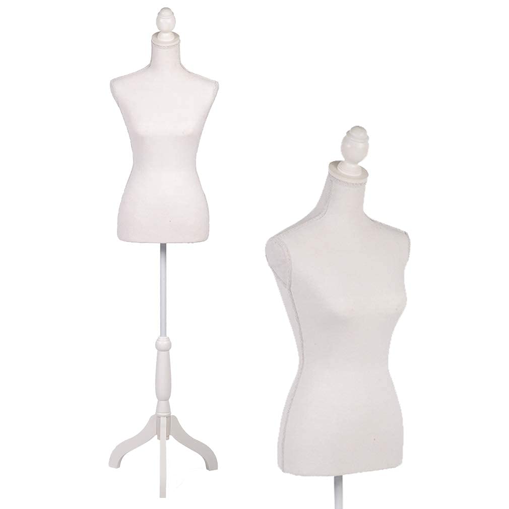 FDW Manikin 60”-67”Height Adjustable Female Dress Model Display Torso Body Tripod Stand Clothing Forms (Beige, 60-67 Inches)