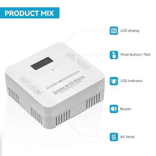 Smoke Detector Carbon Monoxide Detector,2 in 1 Fire & CO Alarm,Battery Powered,Carbon Monoxide Gas Detector with LCD Digital Display Sound and Light Alarm for Bedroom Warehouse Kitchen or RV Travel