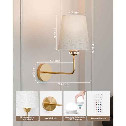 KINDEEP Wall Sconce Set of 2 Battery Operated, Rechargeable Wireless Dimmable Wall Light with RGB, Flash Mode, Remote Timer
