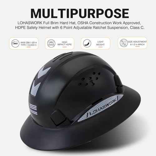 Full Brim Hard Hat Construction OSHA Approved Vented Hard Hat Cascos De Construccion Adjustable Cool Vent Work Safety Helmet for Men and Women