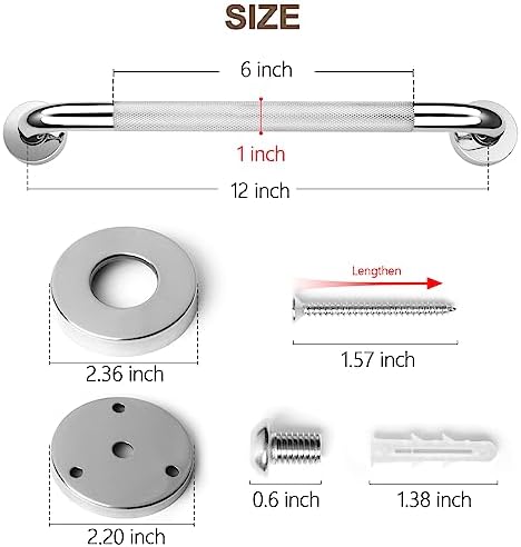 2 Pack Grab Bars for Elderly for Wall 12 Inch, Knurled Anti-Slip Bathroom Shower Grab Bars for Seniors, Safety Handicap Grab Bars for Shower, Shower Handles for Elderly, Tesuchan
