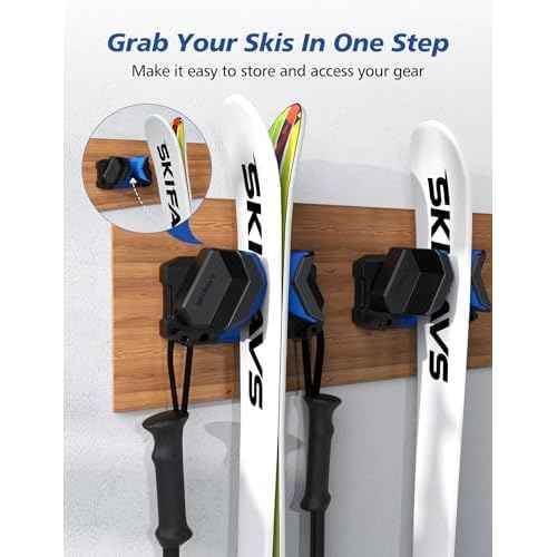 Ski Wall Mount, Ski Snowboard Storage Rack Tool Organizers Wall Mount, Ski Storage Rack for Garage Organizer, Fits Any Ski or Snowboard, Heavy Duty Nonslip Snowboard Wall Storage Rack - Blue