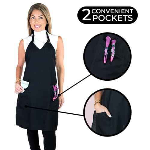 Betty Dain Silhouette Stylist Apron in Black for Salon Hairstylist and Professional Cosmetology Featuring a V-Neck Design | Water Resistant, Lightweight Polyester with Adjustable Snap-Closure