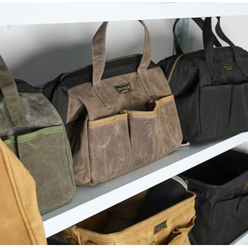 Tool Bag, 13-inch Heavy Duty 16oz Waxed Canvas Wide Mouth Water-Resistant Tool Bag, Tool Tote with Handle for Tools, Wrenches, Screwdrivers (13 X 7.8 X 9 inch) | Grey
