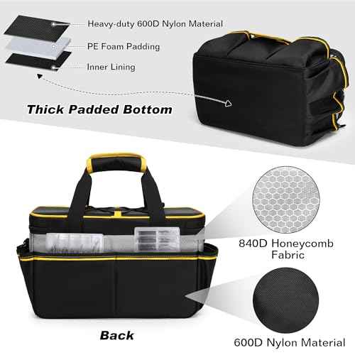 Small Tool Bag, Hand Tool Storage Organizer Bag for Men, Multi-purpose Work Tote for Repairman, Electrician, Carpenters, Handyman, Home Tool Organizer with Thick Padded Bottom, Black