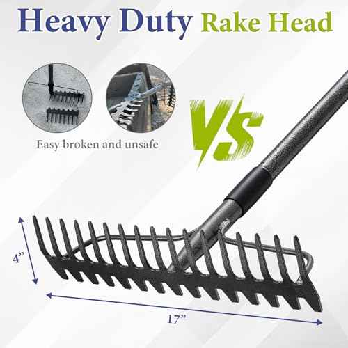 Adjustable Bow Rake Heavy Duty, Dual-Sided Steel Garden Rake Tool for Gathering Leaves, Pine Straw, Thatching, Breaking Up Soil, Leveling Gravel
