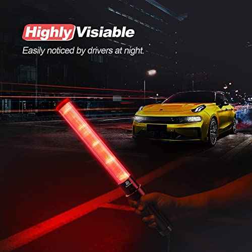RoadHero 4 Pack Traffic Batons, 16 Inch LED Traffic Control Batons, Night Safety Light Wands with 3 Flashing Modes, Air Marshaling Signal Wand Plus White LED on Tip for Airport, Parking, Car Directing