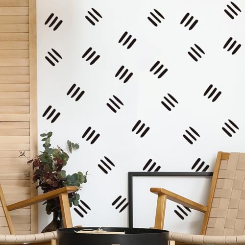 12x36 Inch Three Line Set - Boho Geometrical Shape Themed DIY Boho Wall Decal Mural Set - 80 Pcs Stickers for Wall, Kitchen, Nursery, Office Decor - Each Sticker 1.8x1.7 Inch (Boho Line Black)