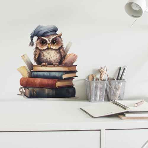 Reading Corner Wall Decals Owl Reading Books Wall Stickers Removable Peel and Stick Wall Art Decals for Reading Room Kids Room Playroom Classroom School Library Decor (B)